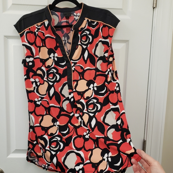 Worthington, Sleeveless, pullover, orange, tangerine, tropical, floral blouse, L - Picture 5 of 10